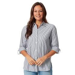 Gloria Vanderbilt Damen Amanda Monogramm-Shirt Hemd mit Button-Down-Kragen, Marineblau gestreift, Groß von Gloria Vanderbilt