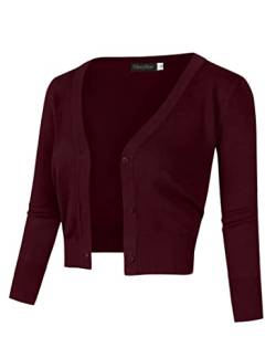 GloryStar Damen Casual Open Front Knit Cropped Bolero Shrug 3/4 Ärmel Cardigan Sweater, Dunkelrot, Klein von GloryStar