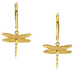 GLOWYBOX elegante Trend Ohrringe Libelle 14ct GOLD plattiert mit schöner Libelle Länge 1,5 cm- Libelle gold in naturalistischem Design für Damen, Mädchen und als Geschenk von Glowybox