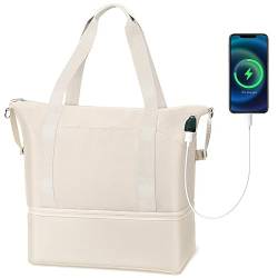 44L Damen Weekender Reisetasche mit USB-Ladeanschluss Große Duffel Bag Turnbeutel für Frauen abnehmbares Schuhfach kliniktasche Handgepäck Tasche für Flugzeug Schwimmtasche Nass-Trocken-Tasche von Glratia