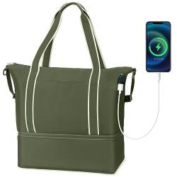 44L Damen Weekender Reisetasche mit USB-Ladeanschluss Große Duffel Bag Turnbeutel für Frauen abnehmbares Schuhfach kliniktasche Handgepäck Tasche für Flugzeug Schwimmtasche Nass-Trocken-Tasche von Glratia