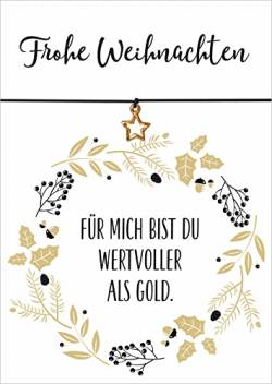 Glücksschmiedin - Armband mit goldfarbenem Anhänger & liebevoller Karte - Weihnachten - individuell anpassbar & handgemacht in München - Geschenk für Frauen, Männer & Kinder (Motiv Goldkranz) von Glücksschmiedin