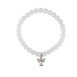 Glücksschmiedin - Geschenk, handgefertigtes Armband für Kinder, Polaris Perlen mit Schutzengel-Anhänger von Glücksschmiedin