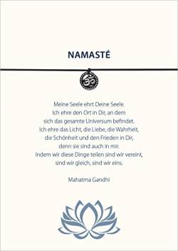 Glücksschmiedin - Namasté-Armband mit silberfarbenem Anhänger & Gandhi Spruchkarte - Mutmacher und Seelenfrieden Geschenk von Glücksschmiedin