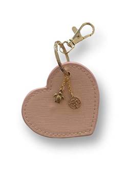 Glücksschmiedin - Schlüsselanhänger/Taschenanhänger für Damen mit goldfarbenen Anhängern (Schildkröte, Baum des Lebens) und PU-Leder-Herz in ROSA, lokal handgefertigt (vegan) von Glücksschmiedin