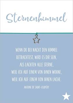 Glücksschmiedin - "Sternenhimmel Trost Geschenk, Wunscharmband in TÜRKIS mit silberfarbenem STERN-Anhänger und Beileidskarte, handgefertigt von Glücksschmiedin