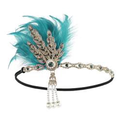 1920s Feder Flapper Stirnband Damen Karneval Kostüm Vintage Dehnbar Feder Kristall Fascinator Haarband Festival Hochzeit Party Haarreif Boho Haar Kopfschmuck Accessoires für Frauen (AG, One Size) von Glücksvogel