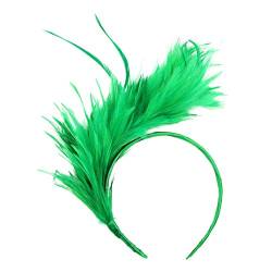 20er Jahre Stirnband Feder Haarreif Haarband Damen Mädchen Haarschmuck Haarreif Eleganter Fascinator mit Federn Blumen Kopfbedeckung Braut Hochzeit Party Karneval Partyhut (T1-Green, One Size) von Glücksvogel