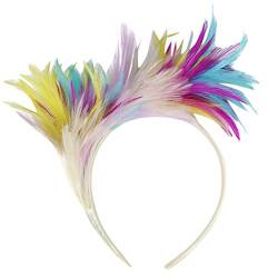 20er Jahre Stirnband Feder Haarreif Haarband Damen Mädchen Haarschmuck Haarreif Eleganter Fascinator mit Federn Blumen Kopfbedeckung Braut Hochzeit Party Karneval Partyhut (T2-White, One Size) von Glücksvogel