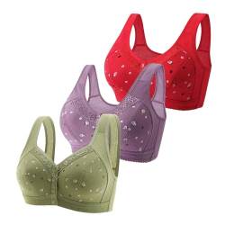 3er Pack Damen Große Größen BH Seamless Bra Vorderverschluss Komfort Gepolstert Ohne Bügel Sport BH Starker Halt Vollschalen BH Push Up BH Weicher Bustier Ultrakomfortable BH T-Shirts BH (Green, 48) von Glücksvogel