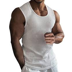 Ärmellos Tank Top Herren Tanktop Shirt Sommer Atmungsaktiv Sport Tshirts Herren Funktionsshirt Gym Schnelltrocknendes Muskelshirt Unterhemd Achselshirts Trägershirts Weste Tee Fitness Shirt (White, L) von Glücksvogel