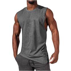 Ärmellos Tank Top Herren Tanktop Sommer Sport Fitness Shirt Achselshirts Unterhemd Atmungsaktiv Funktionsshirt Schnelltrocknendes Gym Running Muskelshirt Trägershirts Bodybuilding Weste Tee (Grey, XL) von Glücksvogel