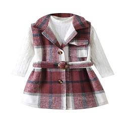 Baby Mädchen Langarm Kleid Spitze Plaid Kleid 2PCS Outfits Mädchen Prinzessin Strickkleid Frühling Herbst Mädchenkleid Kariertes Pullover Taufkleid Partykleid Freizeitkleid Kleidung Kostüme Geschenk von Glücksvogel