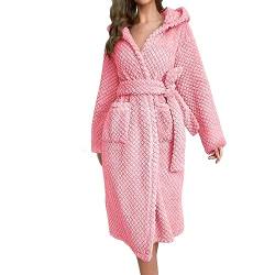 Bademantel Damen Flauschig Fleece Morgenmantel Weicher Flauschig Fleece Bademantel Morgenmantel Damen Baumwolle Saunabademantel Hausmantel Fleece Winter Warm Weich Loungewear (Pink, One Size) von Glücksvogel