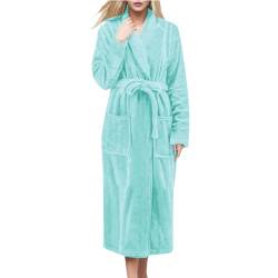 Bademantel Damen Morgenmantel Damen Kapuze Morgenmantel Extra Lang Flauschig Plüsch Fleece Baumwolle Warm Saunabademantel Hausmantel Fleece Dressing Gown Kapuze Taschen Bademantel (Light Blue, XXL) von Glücksvogel