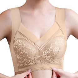 Bügelfreier Nahtloser BH für Damen High Elastizität Gepolstert Bralette Spitzen Schlaf BH Ultra Leicht Bequemer Bralette Push up BH Bügelloser Bustier Yoga Sports BH Täglicher Bra (Beige, XXXXL) von Glücksvogel