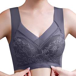 Bügelfreier Nahtloser BH für Damen High Elastizität Gepolstert Bralette Spitzen Schlaf BH Ultra Leicht Bequemer Bralette Push up BH Bügelloser Bustier Yoga Sports BH Täglicher Bra (Grey, XXXXXL) von Glücksvogel