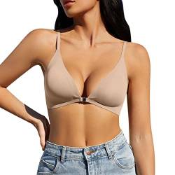 Bügelfreier Nahtloser BH für Damen Vorderverschluss BH Weicher Damen Push-Up Yoga Sport BHS Gepolstert Bequemer Bralette Komfort BH ohne Bügel Bustier Soft-BH Täglicher BH Damen Bequem und (Beige, M) von Glücksvogel