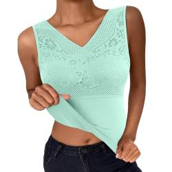 Damen Innenfleece Thermounterwäsche Oberteil Baumwolle Tank Top Winter Warmes Thermo Unterhemd Ärmellos Longshirt Thermo-Shirt Fleece Funktionsunterwäsche Rundhalsausschnitt Warme (XD-Green, M) von Glücksvogel