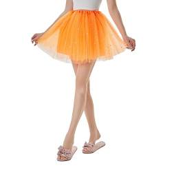 Damen Karneval Tütü Rock Kostüm Klassischer 3 Layered Minirock Kurzer Ballett Tanzrock Petticoat Unterrock Tanzkleid Dehnbaren Frauen Mädchen Vintage 50er Tutu Rock Party (Orange, One Size) von Glücksvogel