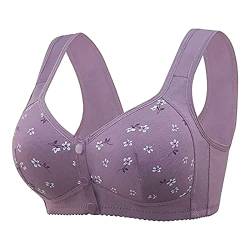 Damen Komfort BH Vorderverschluss Racerback Soft BH ohne Bügel Nahtlos Damen Große Brüste Schlaf BH Starker Halt Push up Bralette Gepolstert Yoga Sports Bustier Klassische Soft-BH (Purple, S) von Glücksvogel