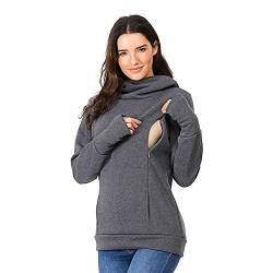 Damen Stillen Hoodie Mutterschaft Fleece Stillpullover mit Kapuze,Umstandspullover Langarm Stilloberteil Umstandsmode Herbst Winter Warm Pullover Schwangere Pflege Stillen Shirt (B-Dark Gray, L) von Glücksvogel