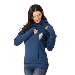 Damen Stillen Hoodie Mutterschaft Fleece Stillpullover mit Kapuze,Umstandspullover Langarm Stilloberteil Umstandsmode Herbst Winter Warm Pullover Schwangere Pflege Stillen Shirt Sweatshirt (B-Blue, L) von Glücksvogel