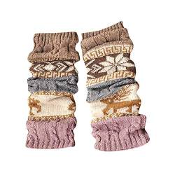 Damen Stulpen Weihnachten Vintage Weihnachtsstrumpf Beinwärmer Lange Winter Strick Häkelarbeit Legwarmer Beinstulpen Verdicken Strümpfe Knit Crochet Socken Gestrickte Strümpfe 80er Jahre für Mädchen von Glücksvogel