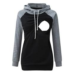 Damen Umstands Kapuzenpullover Stillzeit Lang Ärmel Stillpullover Herbst Winter Baumwolle Stillen Stillpulli Sweatshirt Hoodie mit Taschen für Schwangerschaft Basic Stillzeit Umstandsmode (Grey, XXL) von Glücksvogel