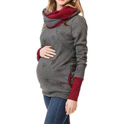 Damen Umstandsmode Still-Kapuzenpullover Langarm Stillpullover Oberteil Herbst Winter Mutterschaft Kapuzenpullover Hoodie Nursing Stillshirt Warm Sweatshirt Still Pullover mit Kapuze für (Grey, S) von Glücksvogel