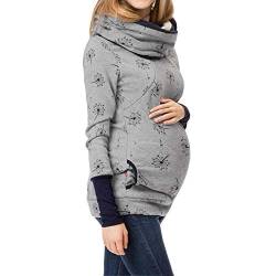 Damen Umstandsmode Still-Kapuzenpullover Langarm Stillpullover Oberteil Herbst Winter Mutterschaft Kapuzenpullover Hoodie Nursing Stillshirt Warm Sweatshirt Still Pullover mit Kapuze für (Silver, M) von Glücksvogel