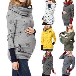 Damen Umstandsmode Still-Kapuzenpullover Langarm Stillpullover Oberteil Herbst Winter Mutterschaft Kapuzenpullover Hoodie Nursing Stillshirt Warm Sweatshirt Still Pullover mit Kapuze für (Wine, L) von Glücksvogel