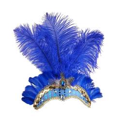Feder Stirnband Fascinator Damen Flapper Stirnbänder Cosplay Haarband Karneval Party Kopfschmuck Vintage Feder Haarreif Feder Kopfbedeckung Kostüm für Party Karneval Hochzeit (Blue, One Size) von Glücksvogel