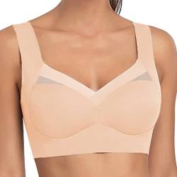 Glücksvogel BH Damen ohne Bügel Nahtlos Bustier Spitzen Weicher Damen Push-Up BH Gepolstert Bralette Drahtloser Bralette Dünner Weicher Damen BH Große Größen für Schlafen Yoga Sports (Khaki, XXXL) von Glücksvogel