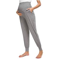 Glücksvogel Damen Casual Schwangerschaftshose Umstandshose Freizeithose für Schwangere, Umstandsleggings Lang Schwangerschaft Hosen Bequeme Stretch Jogginghose Sporthose Umstandsmode Hose (Grey, M) von Glücksvogel