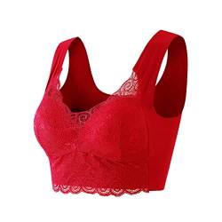 Glücksvogel Damen Nahtlos Spitzen BH ohne Bügel Bustier Weicher Damen Push-Up BH Gepolstert Sport BH Bralette Yoga Sports BH Täglicher Bra Bequem und Weich (Red, XL) von Glücksvogel