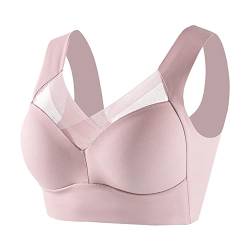 Glücksvogel Damen Nahtlos Spitzen BH ohne Bügel Bustier Weicher Damen Push-Up BH Gepolstert Sport BH Bralette Yoga Sports BH Täglicher Bra Bequem und Weich (T1-Pink, L) von Glücksvogel