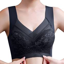 Glücksvogel Damen Nahtlos Spitzen BH ohne Bügel Bustier Weicher Damen Push-Up BH Gepolstert Sport BH Bralette Yoga Sports BH Täglicher Bra Bequem und Weich (V2-Black, XL) von Glücksvogel