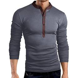 Glücksvogel Langarmshirt Herren Henley Shirt Langarm T-Shirt mit Grandad Ausschnitt Männer Shirt Slim fit Langarmshirt Rundhals Langarm T-Shirt Oversize Pullover mit Knöpfen von Glücksvogel