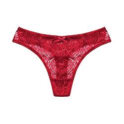 Glücksvogel String Tanga Damen Unterwäsche Panties Unterhosen mit Spitze Slips Hipster Höschen Damen-Strings Atmungsaktive Unterhosen Hipster Bikini Reizvolle Schlüpfer Dessous (rot, M) von Glücksvogel