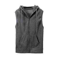 Glücksvogel Tank Tops Herren Kapuzenjacke Ärmellose Hoodie Basic Einfarbig Bodybuilding Gym Fitness Muskelshirt Sweatjacke Sweatshirt Kapuzenpullover Hoodie Kapuze Reißverschluss Sportweste Top von Glücksvogel