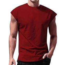 Herren Sport Shirt Tanktop Ärmelloses Tshirts Sommer Muskelshirt Schnelltrocknendes Herren Atmungsaktiv Funktionsshirt Fitness Shirt Gym Achselshirt Unterhemd Männer Weste Bodybuilding (Wine, L) von Glücksvogel