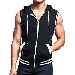 Herren Tank Tops Ärmellose Hoodie Sport Kapuzenjacke Tankshirt Sommer Bodybuilding Unterhemd T-Shirt Kapuzenpullover Fitness Muskelshirt Sportweste Achselshirt Trägershirt Ärmellose (Black, XXL) von Glücksvogel