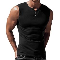 Herren Tank Tops Ärmellose V-Ausschnitt Muskelshirt Tankshirt Tees Sommer Casual Slim Fit Bodybuilding Unterhemd T-Shirt Tee Sport Fitness Street Style Achselshirt Trägershirt Sportswear (Black, XXL) von Glücksvogel