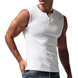 Herren Tank Tops Ärmellose V-Ausschnitt Muskelshirt Tankshirt Tees Sommer Casual Slim Fit Bodybuilding Unterhemd T-Shirt Tee Sport Fitness Street Style Achselshirt Trägershirt Sportswear (White, XL) von Glücksvogel