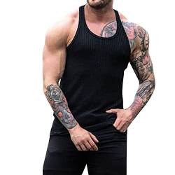 Herren Workout Stringer Tanktops Muscle Shirt Regular Fit Funktion Ärmellose Oberteil mit Rundhals für Workout Gym Fitness Trägershirt Männer Muskelshirt Training Achselshirt Sport (Black, M) von Glücksvogel