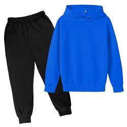 Jogginganzug Kinder Jungen Mädchen Trainingsanzug Sport Set Langarm Baumwolle Pullover Anzug Freizeitanzug Hoodie Kapuzenpullover und Jogginghose Set Teenager Sportanzug (Blue-2, 13-14 Years) von Glücksvogel