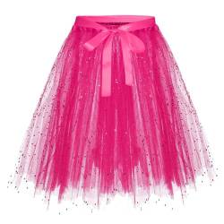 Karneval Tüllrock Damen Erwachsene Glitzernder Tütü Röcke Puffy 80er Tüll Unterrock Minirock Petticoat Tanzkleid Adult Teen Dehnbaren Tutu Rock Erwachsene Ballettrock Tüllrock für (YAB-Hot Pink, M) von Glücksvogel