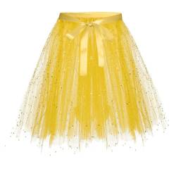 Karneval Tüllrock Damen Erwachsene Glitzernder Tütü Röcke Puffy 80er Tüll Unterrock Minirock Petticoat Tanzkleid Adult Teen Dehnbaren Tutu Rock Erwachsene Ballettrock Tüllrock für (YAB-Yellow, S) von Glücksvogel