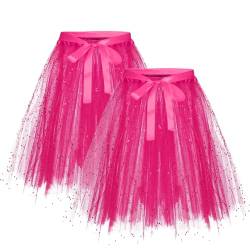 Karneval Tüllrock Damen Erwachsene Glitzernder Tütü Röcke Puffy 80er Tüll Unterrock Minirock Petticoat Tanzkleid Adult Teen Dehnbaren Tutu Rock Erwachsene Ballettrock Tüllrock für (YAC-Hot Pink, S) von Glücksvogel